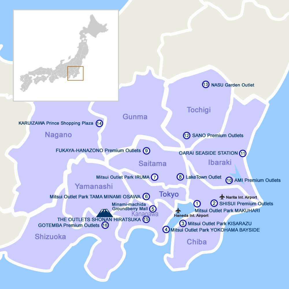 Outlet Shopping Malls in Tokyo and surrounding prefectures